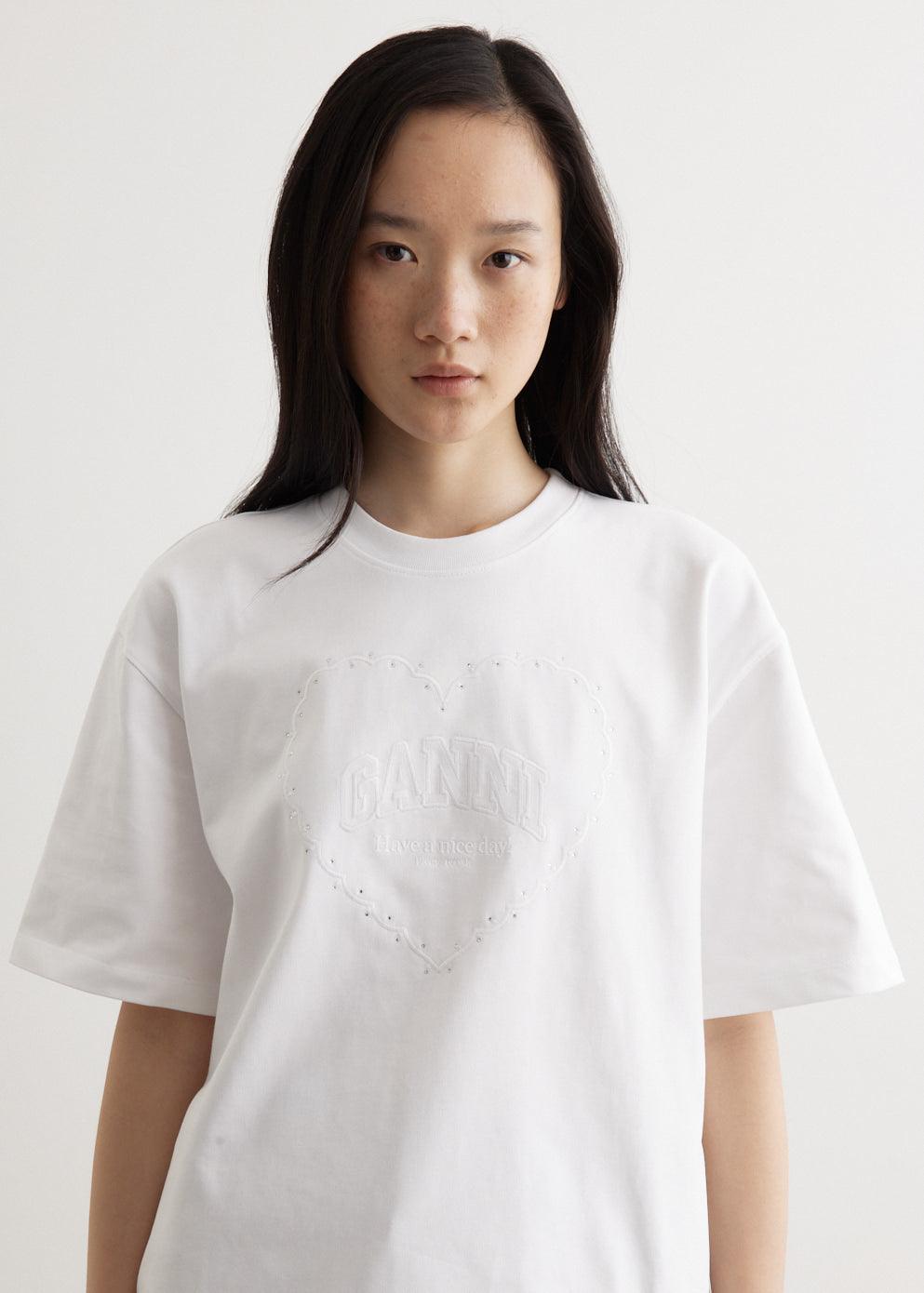 Ganni -  Heavy Cotton Drop Shoulder Heart T-Shirt - Tshirt logo