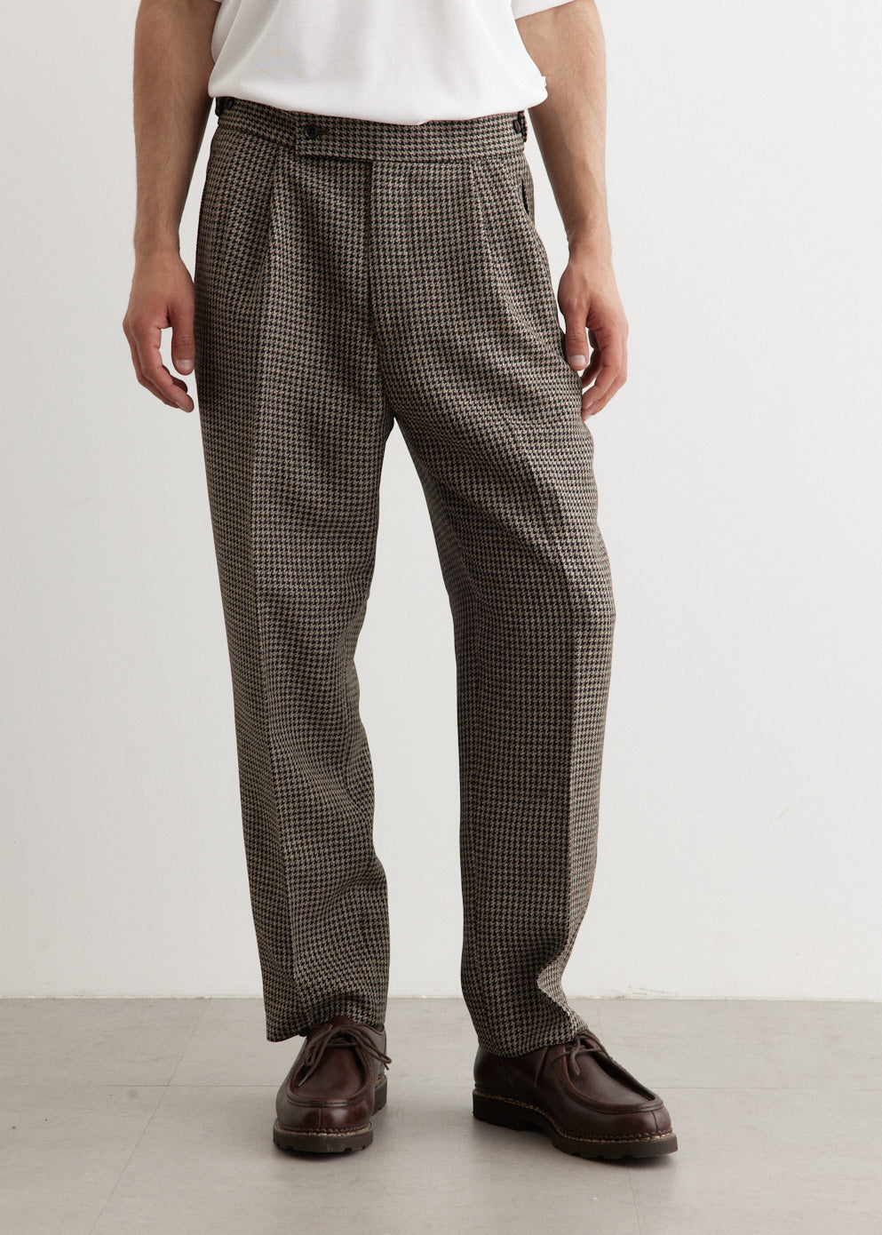 Poly Houndstooth Tucked Side Tab Trousers