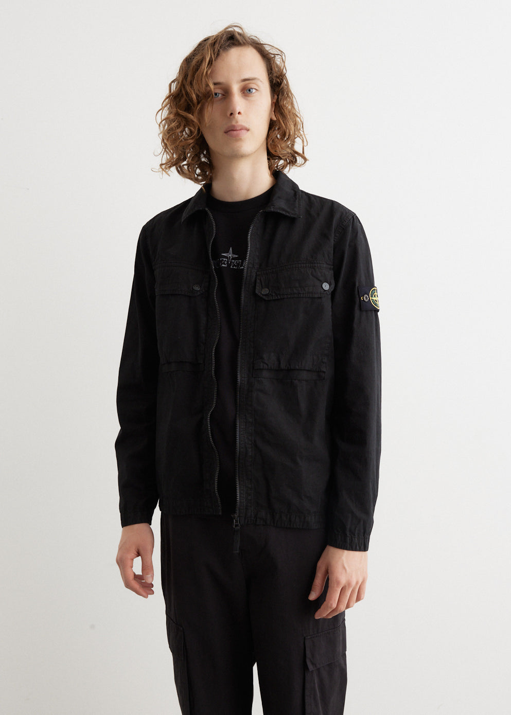 Garment dyed overshirt store stone island