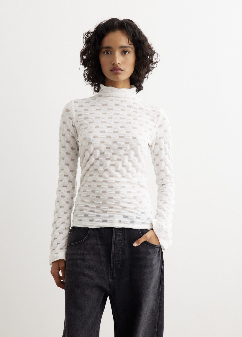 Bassike -  Long Sleeve Lace Top - Tops