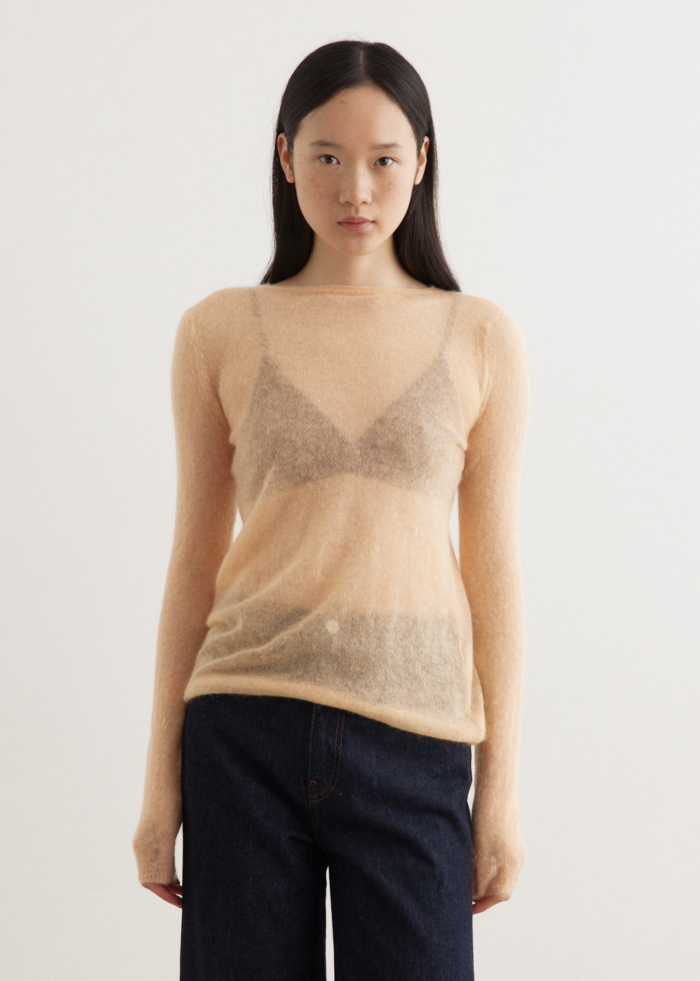 Kid Mohair Sheer Knit Boat Neck Pullover