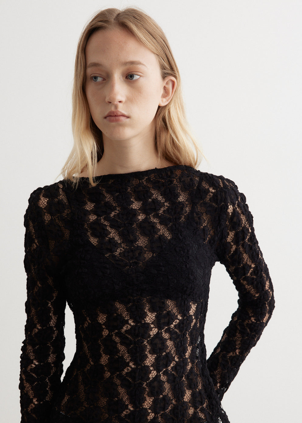 Black lace boat neck top hotsell