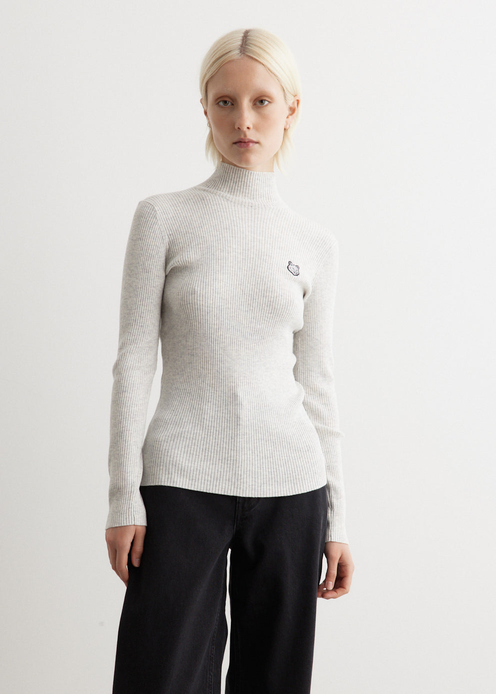 Tonal Fox Head Patch Fine Ribbed Turtleneck