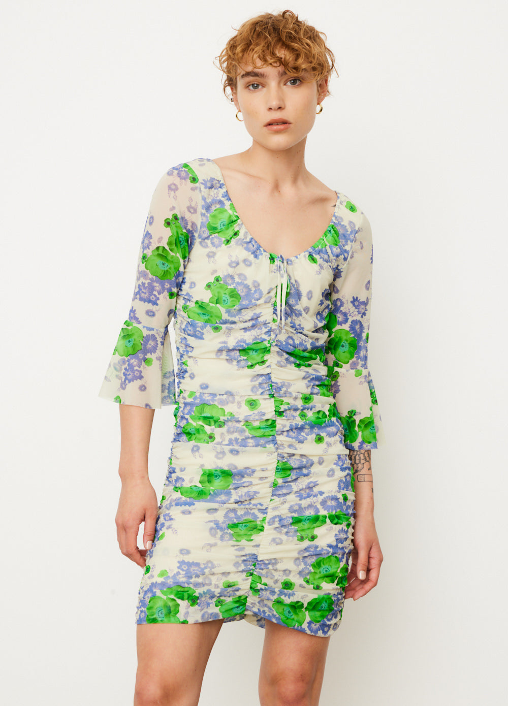 Ganni printed mesh dress on sale