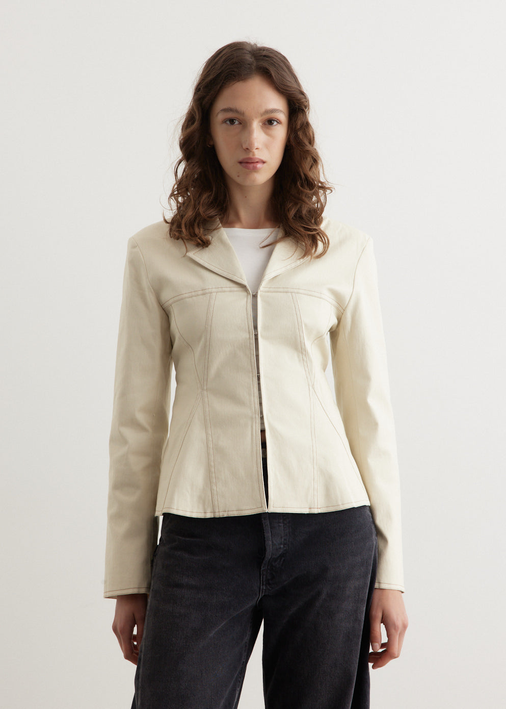 Ganni -  Herringbone Canvas Fitted Blazer - Jacket