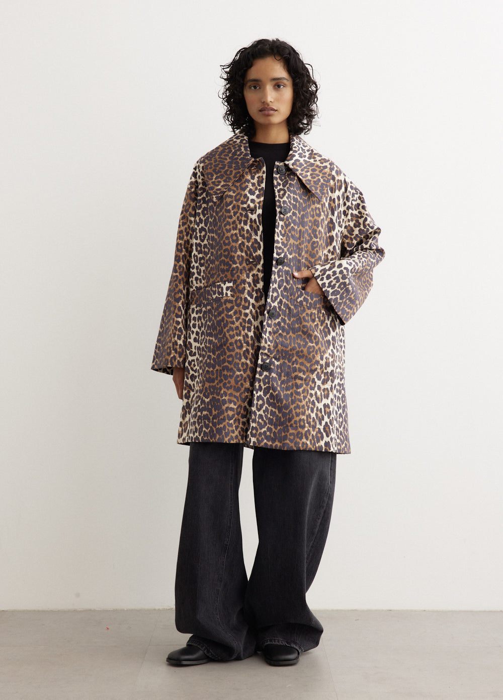 Ganni -  Printed Canvas Oversized Midi Jacket - Coat