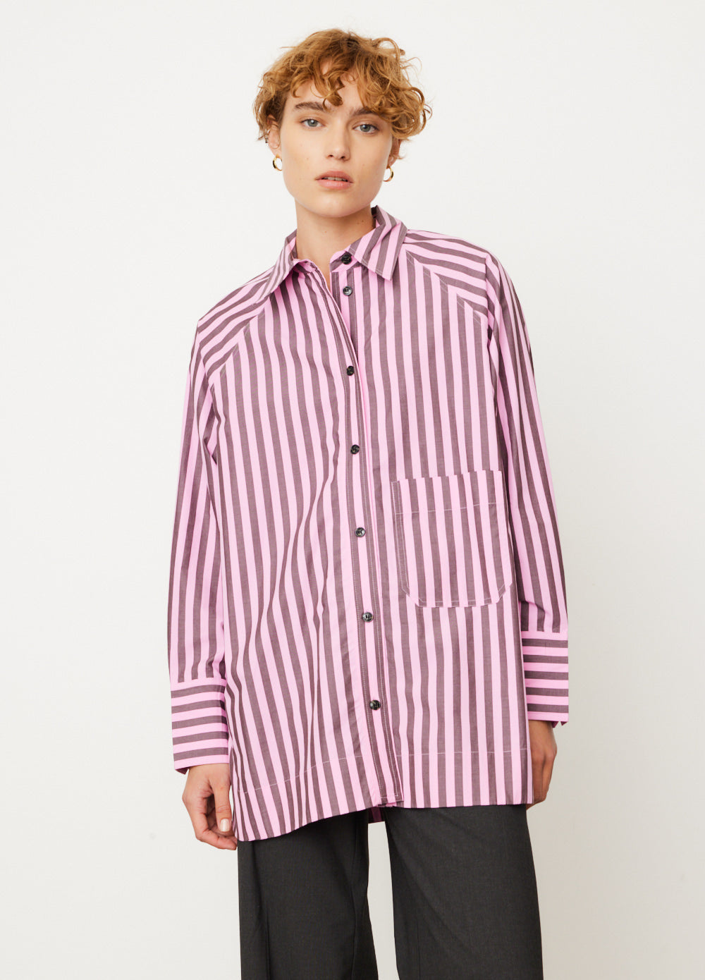 Ganni store pink striped shirt