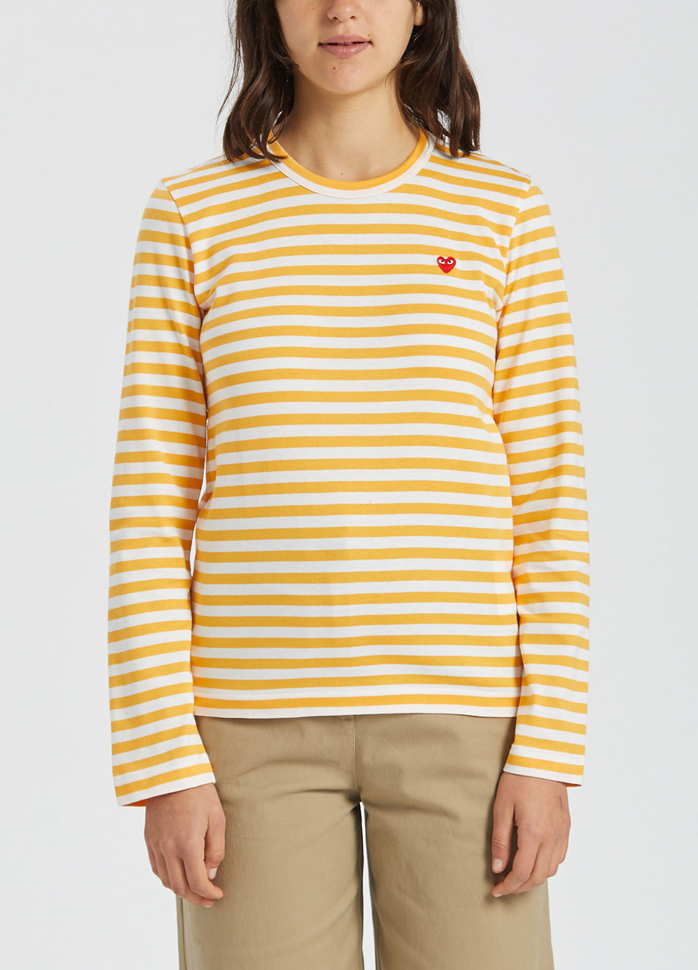 T217 Red Heart Stripe Long-sleeve T-shirt