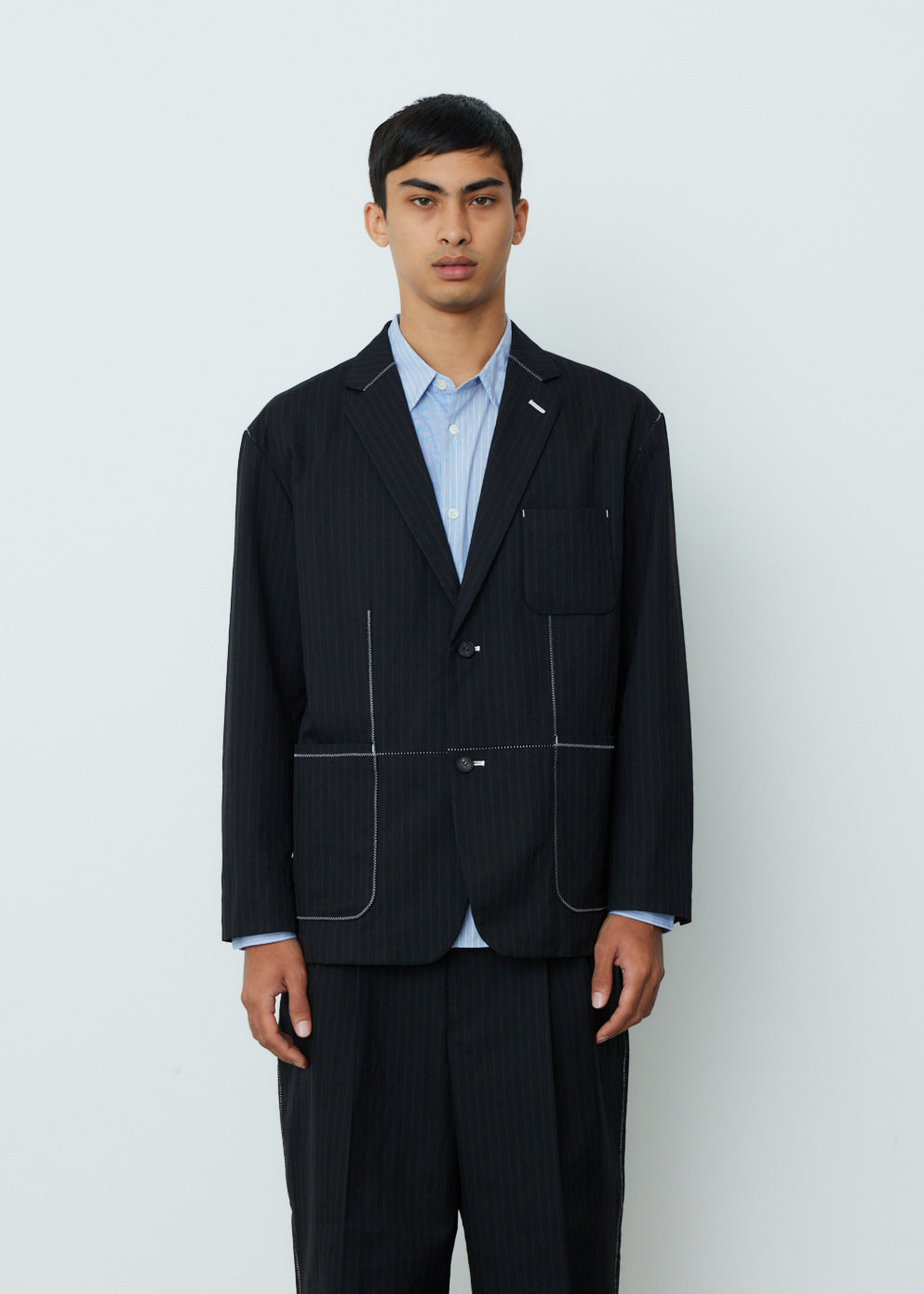 Herringbone Stripe Garment Washed Blazer