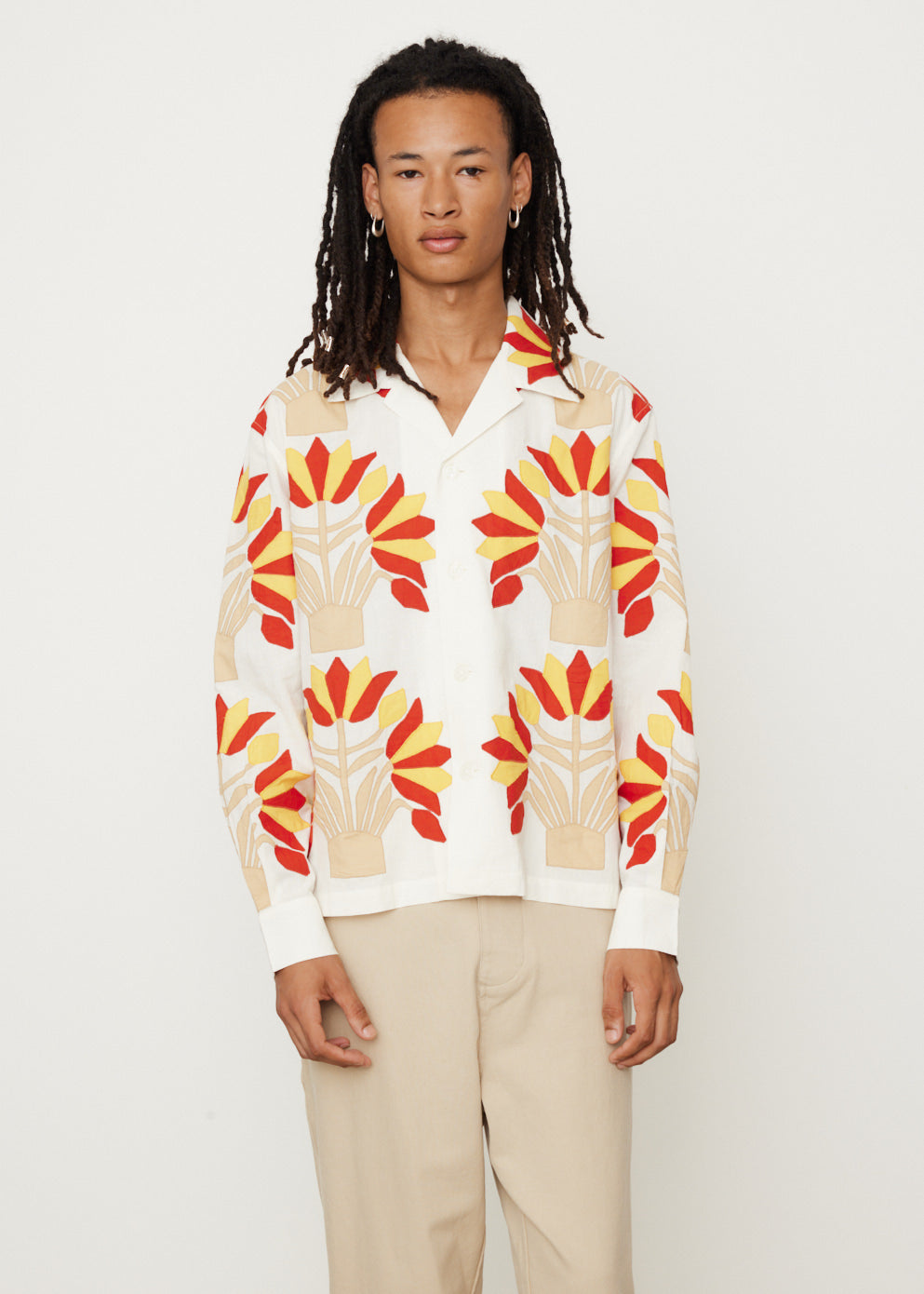 Foliage Appliqué Long Sleeve Shirt