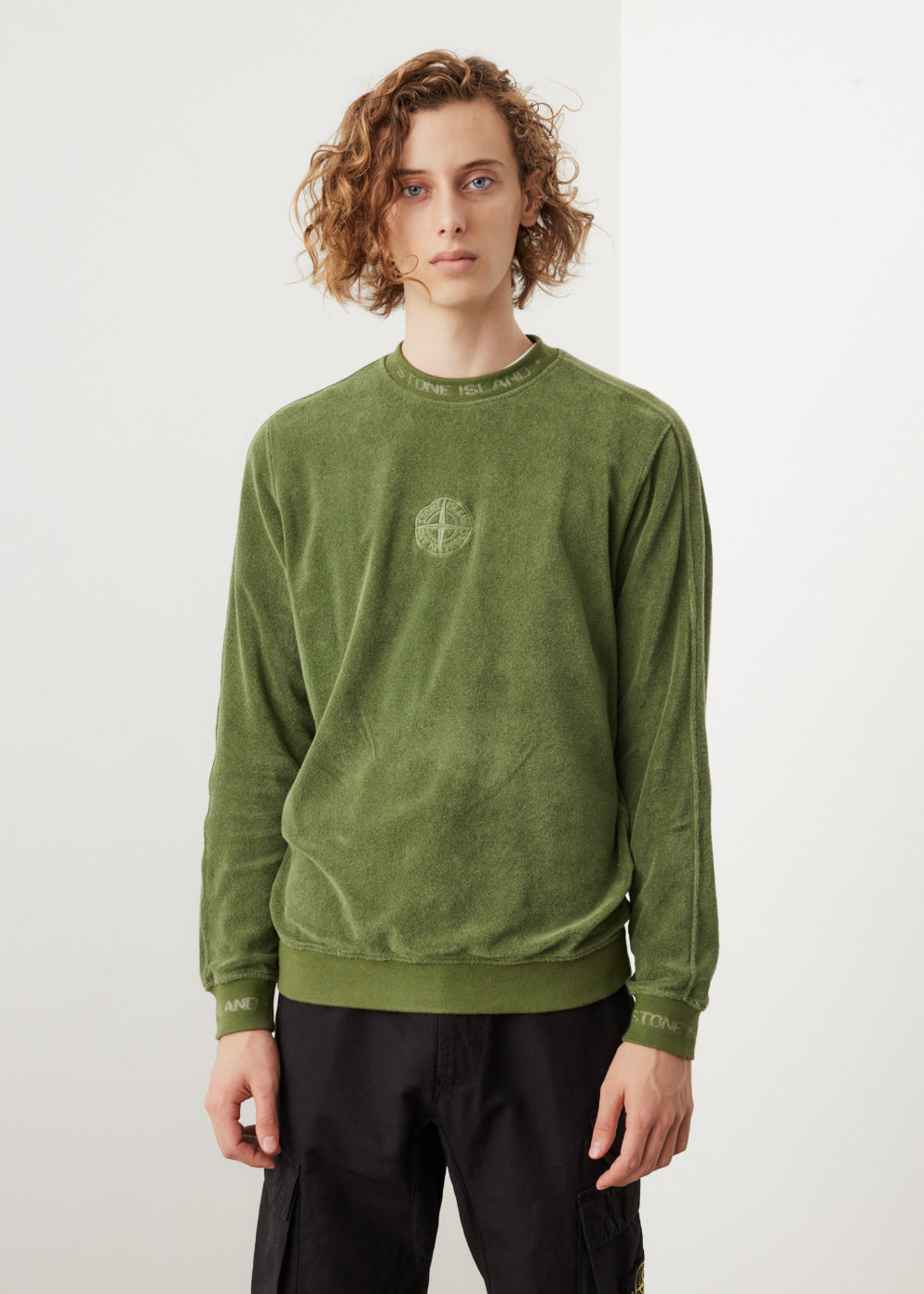 Stone island olive crew 2025 neck