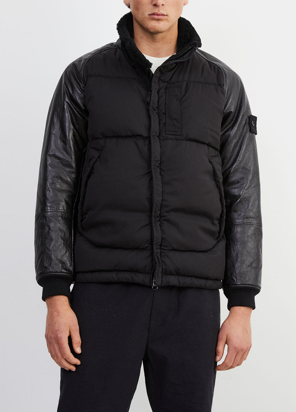 Stone island shop leather down jacket