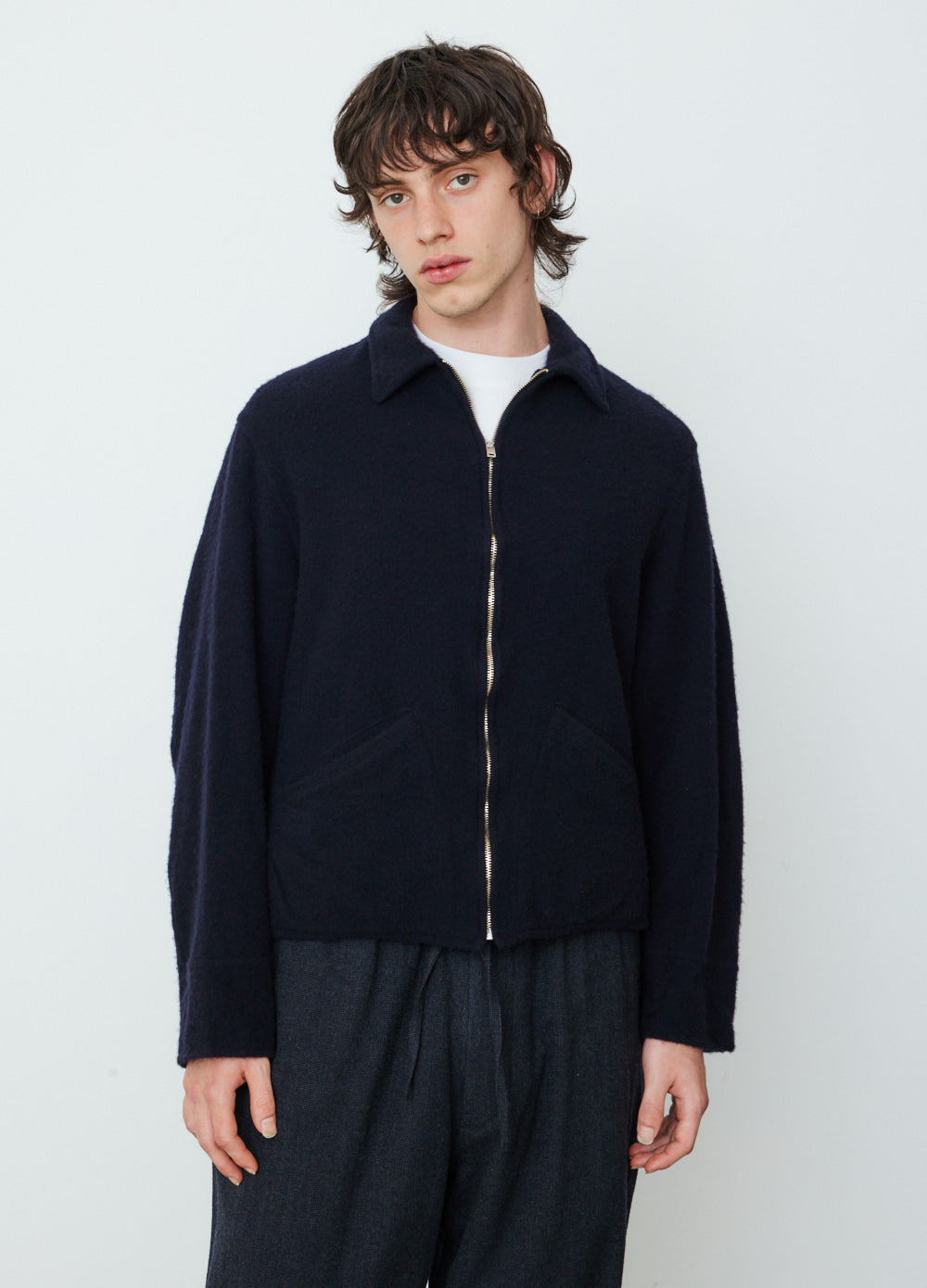 Milled Wool Zip Up Short Jacket