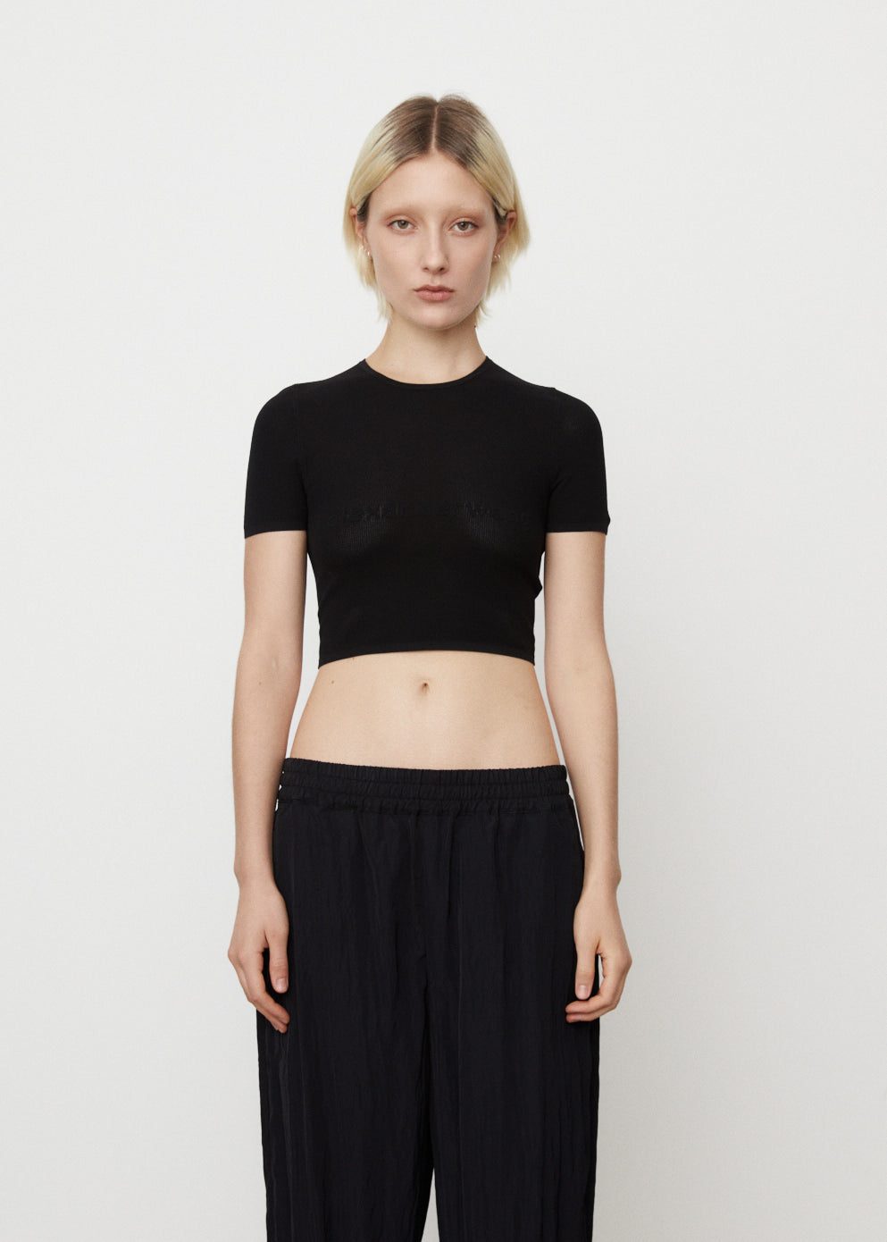 Alexander Wang T by Compact Rib Crop Tank with Logo Elastic