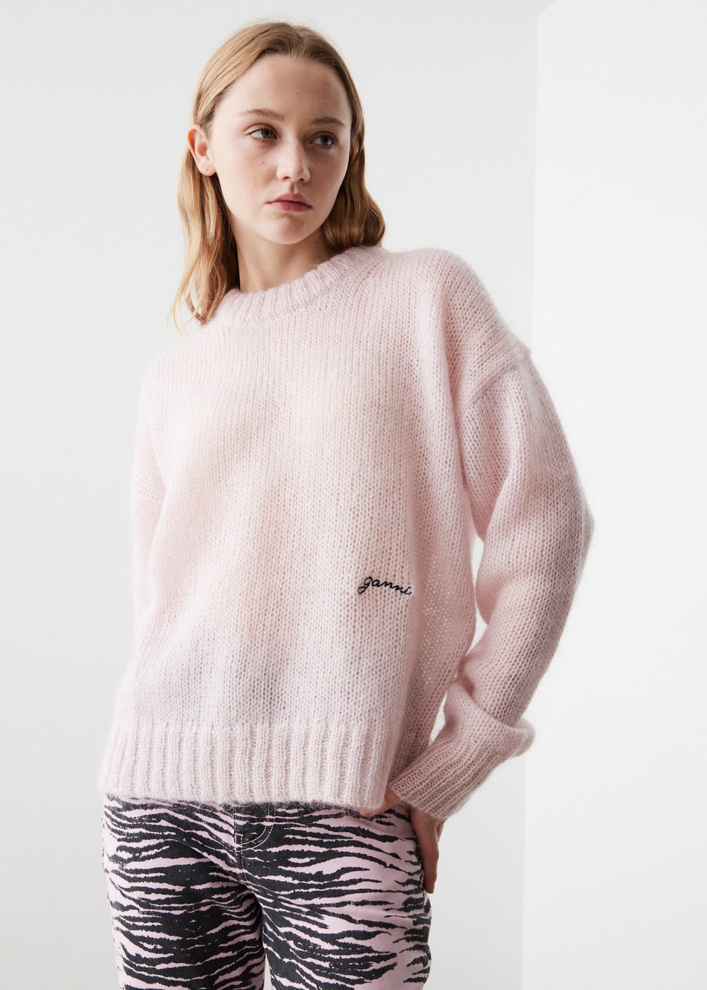 Open Mohair Crewneck Sweater