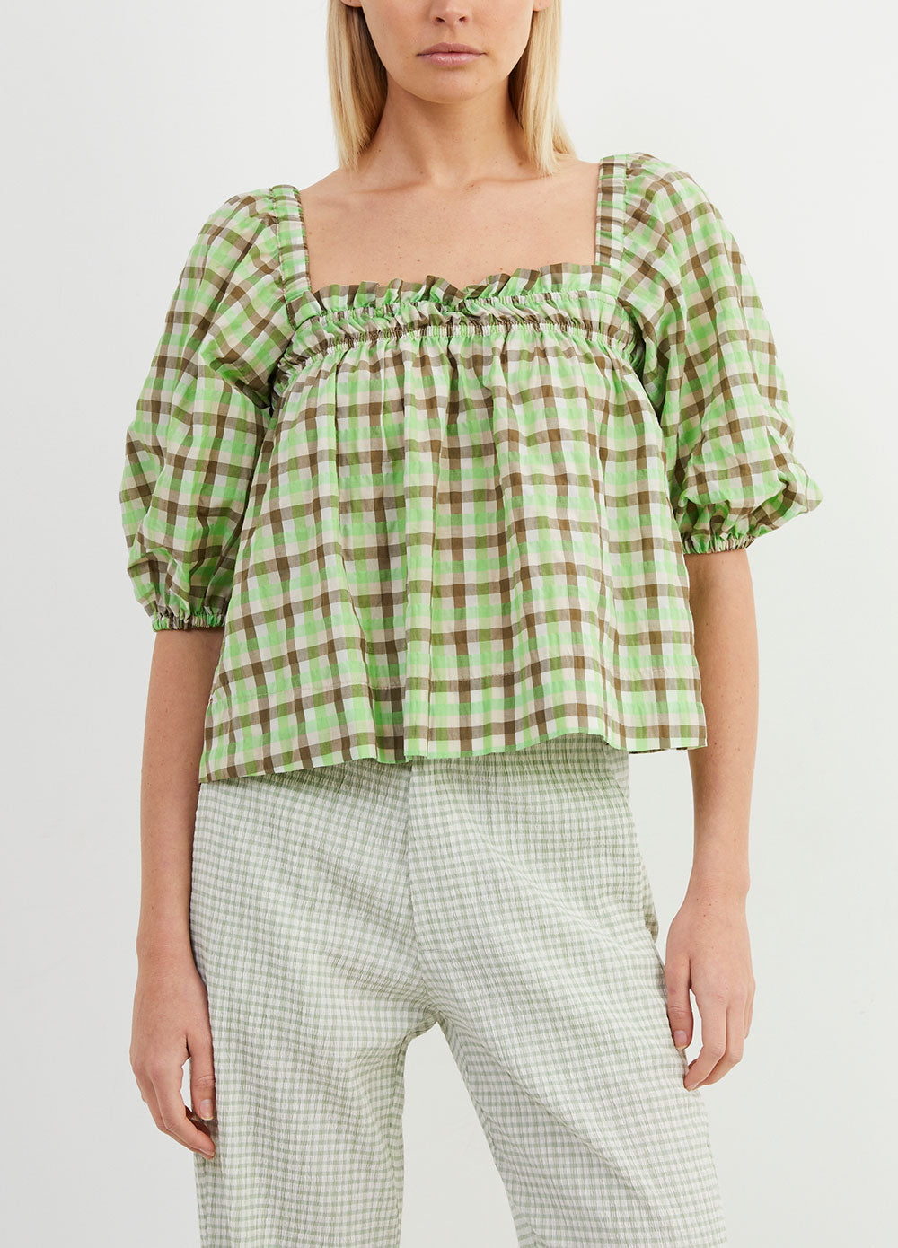 Ganni -  Seersucker Check Top - Blouse