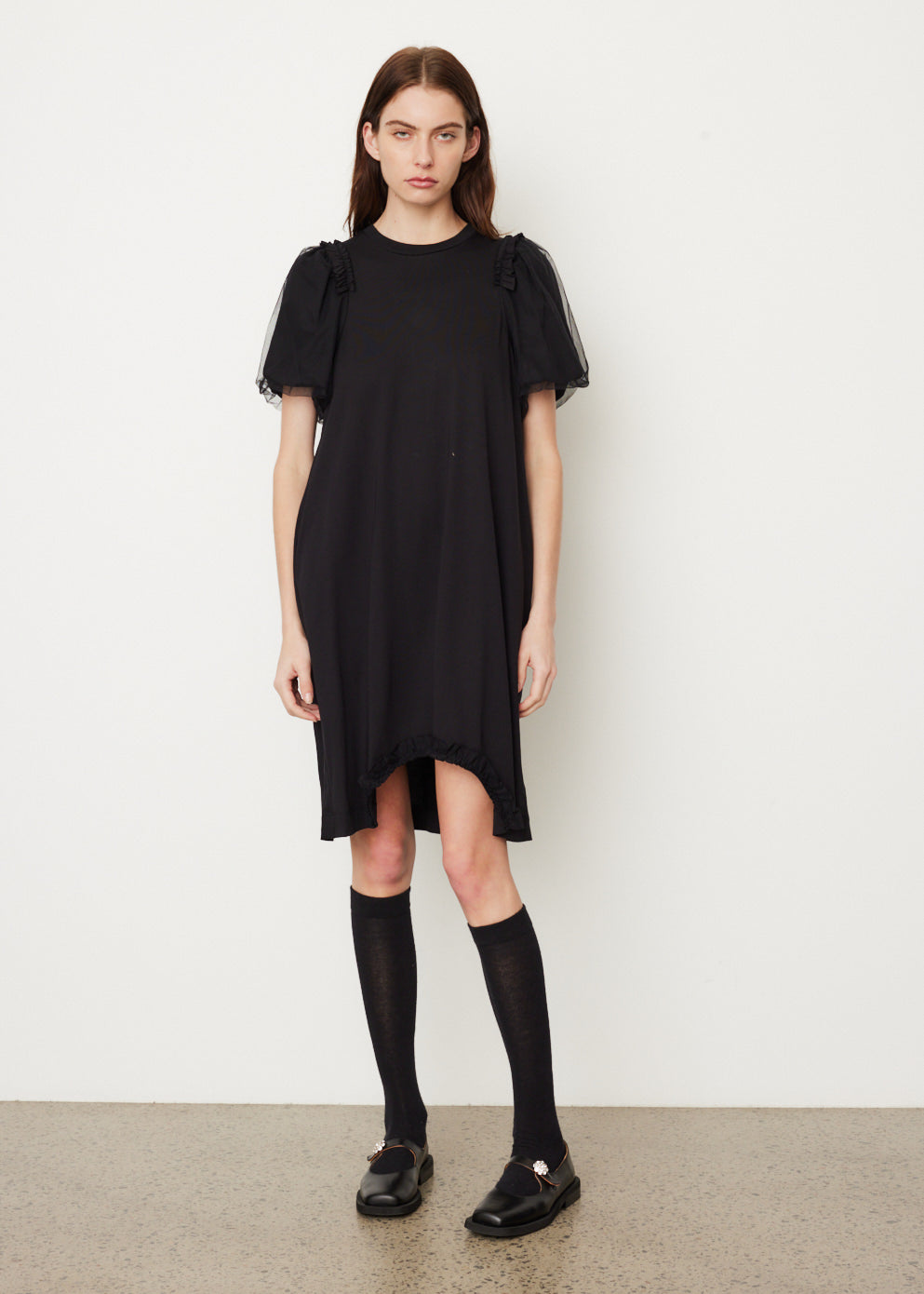 Short Tulle Puff Sleeve T-Shirt Dress with Ruffle