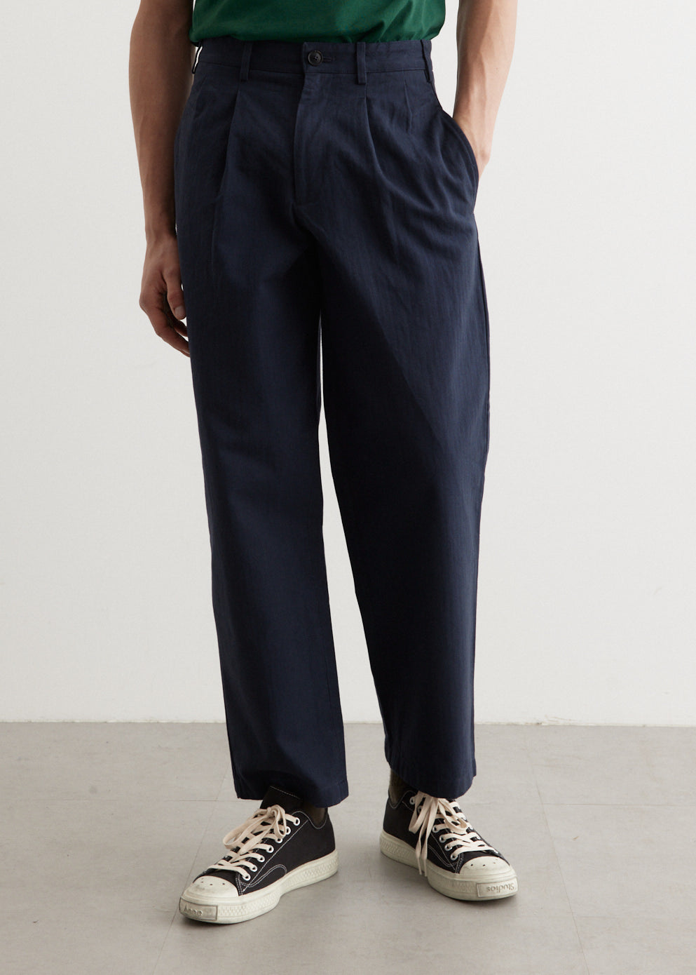 Double-Pleat Herringbone Pants