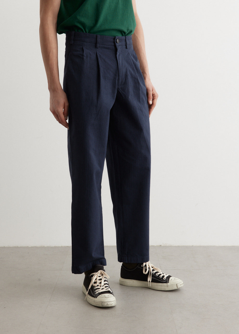 Double-Pleat Herringbone Pants