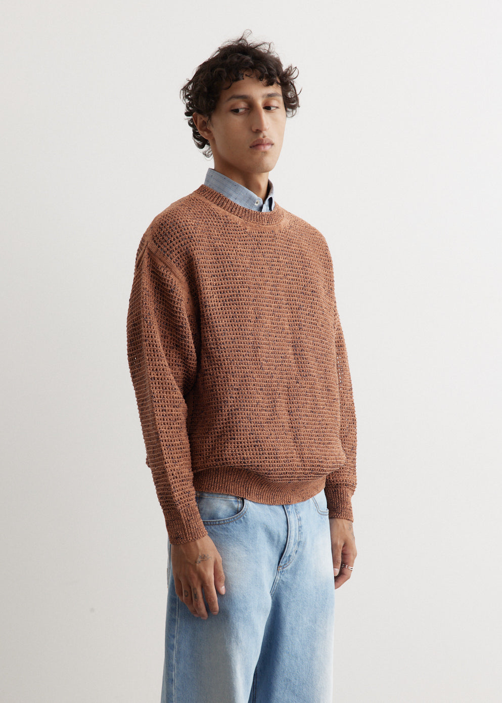 Mesh Knitted Crewneck Sweater