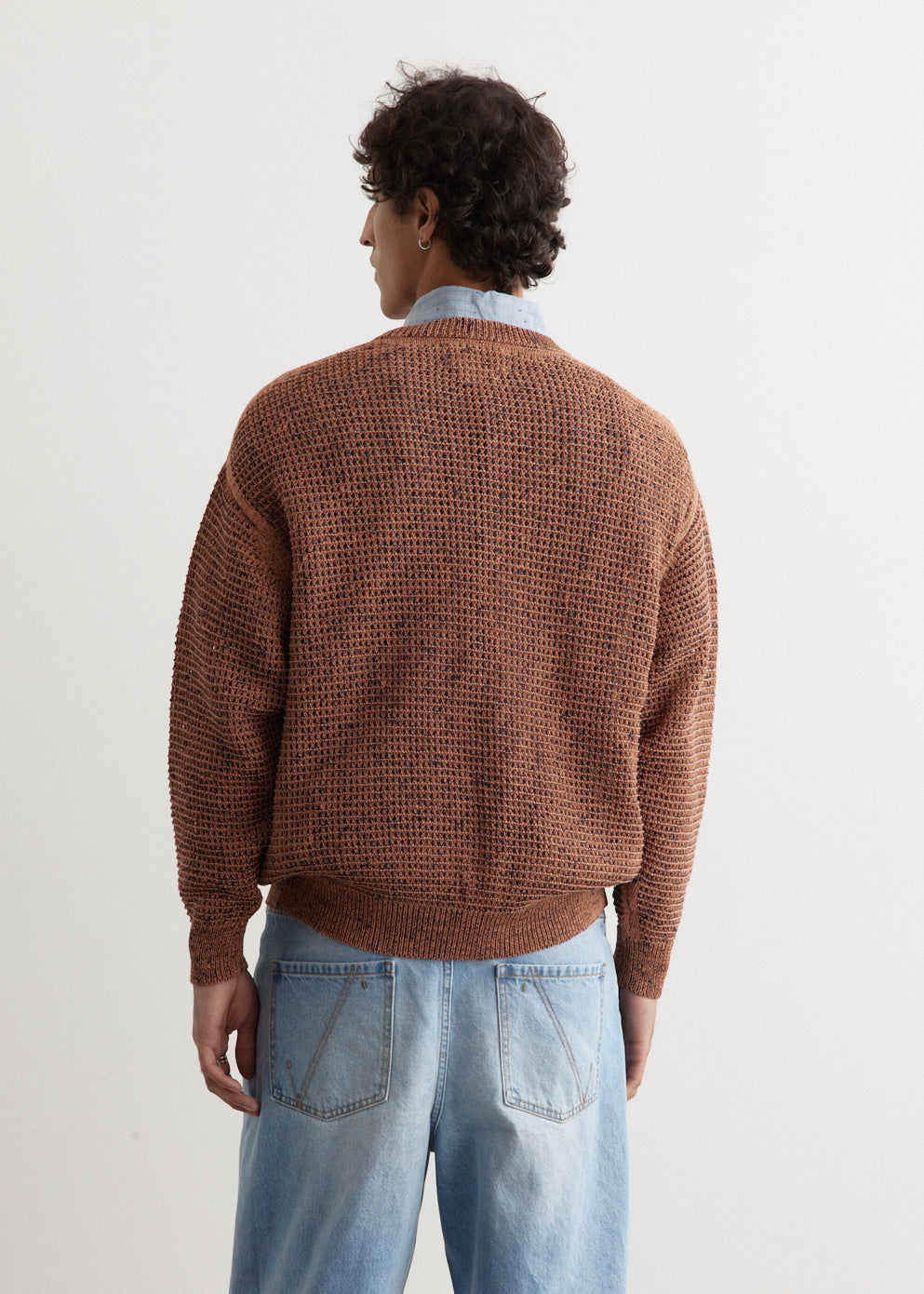 Mesh Knitted Crewneck Sweater