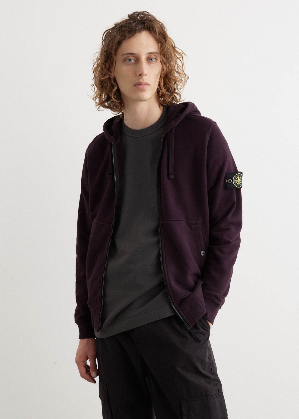 Badge Zip Front Hooded Sweatshirt