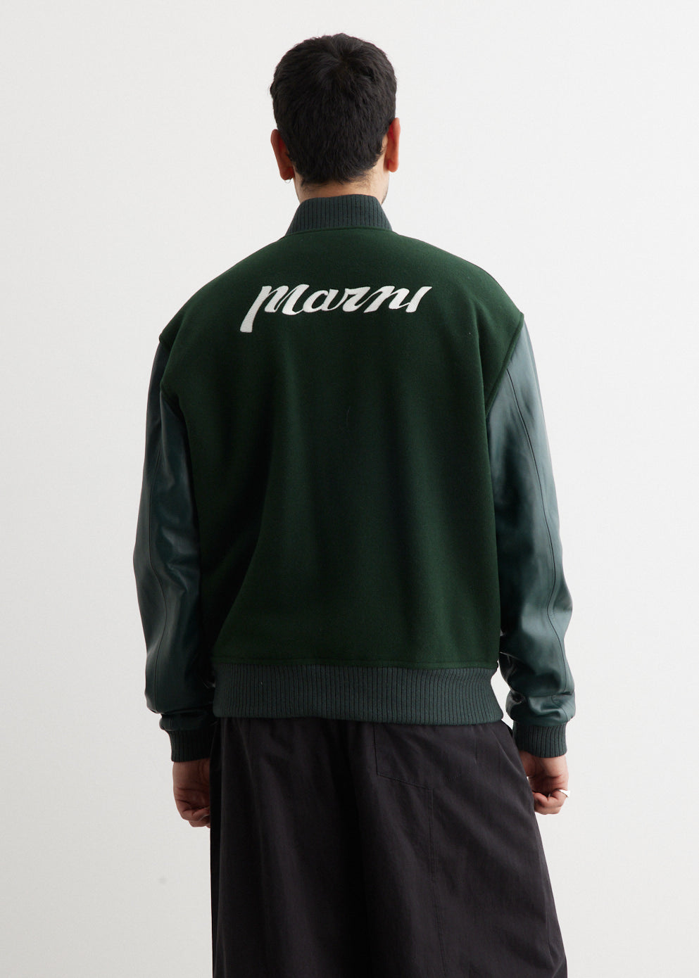 MARNI Logo-Appliquéd Striped Leather and Knitted Varsity Jacket for Men