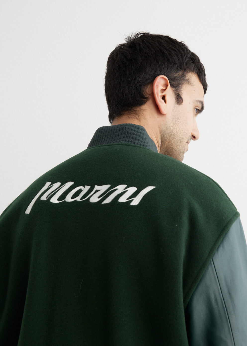 MARNI Logo-Appliquéd Striped Leather and Knitted Varsity Jacket for Men