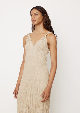 Twist-Strap Crinkled Silk Dress