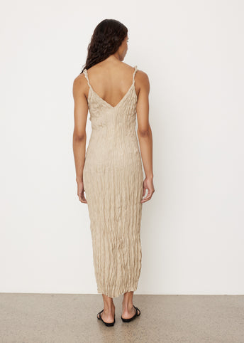 Twist-Strap Crinkled Silk Dress