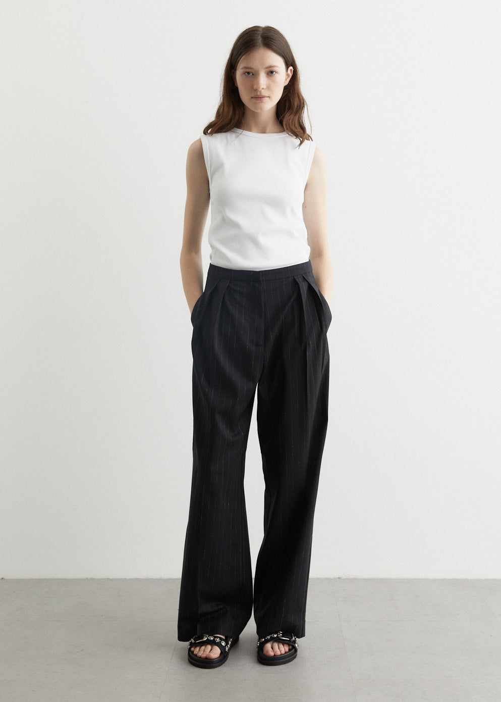 Tailored Pinstripe Straight Leg Pants