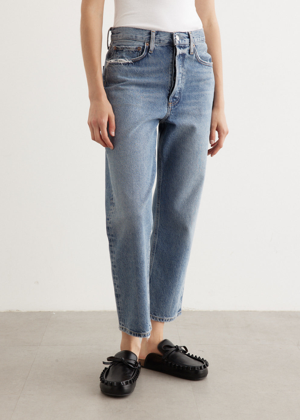 90's Crop Mid Rise Loose Straight Jeans