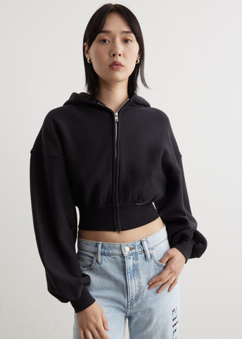 Alexander Wang Cropped Zip Up Hoodie with Branded Seam Label