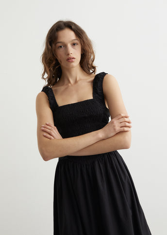 Cotton Poplin Midi Strap Smock Dress