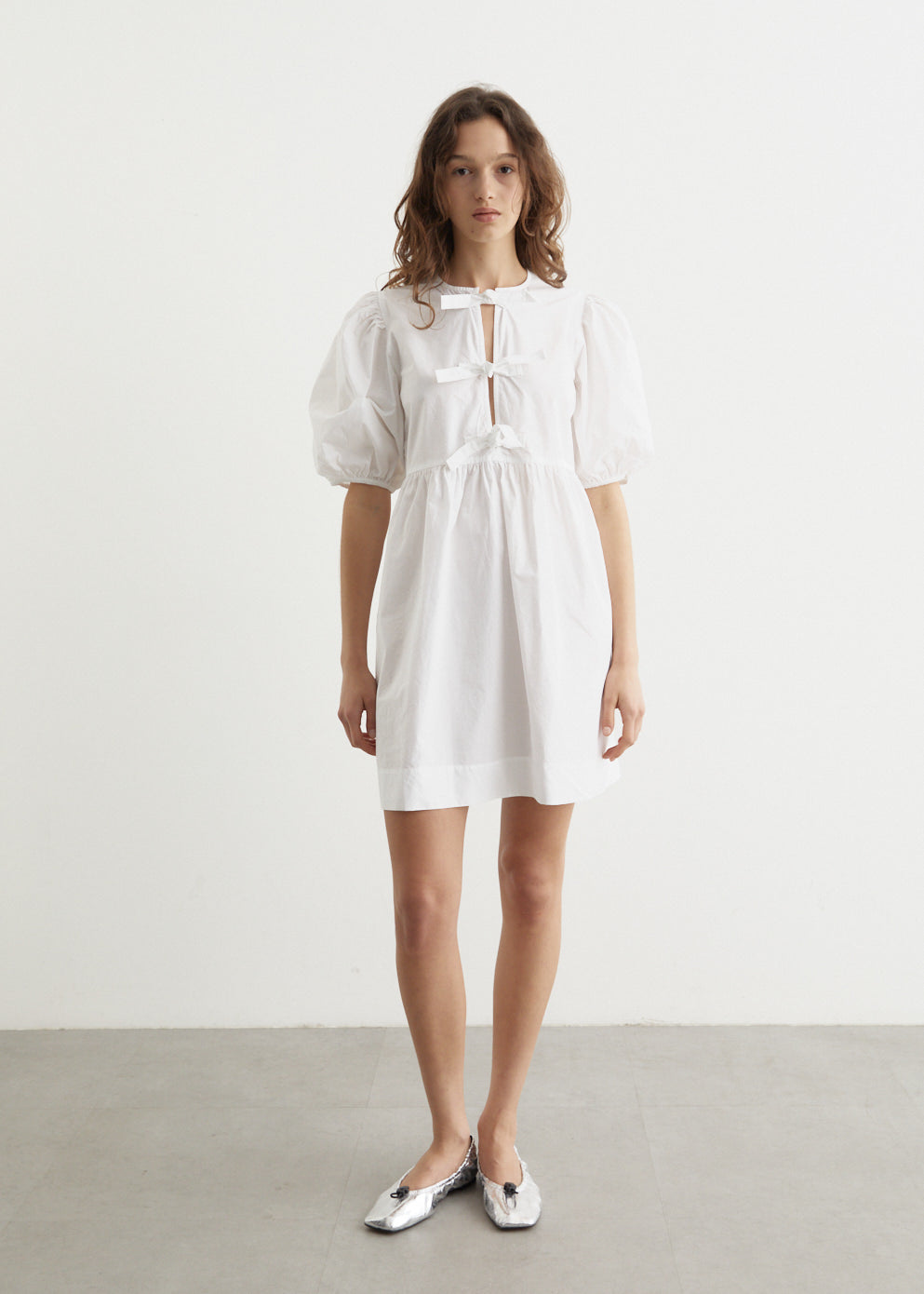 Cotton Poplin Tie String Mini Dress