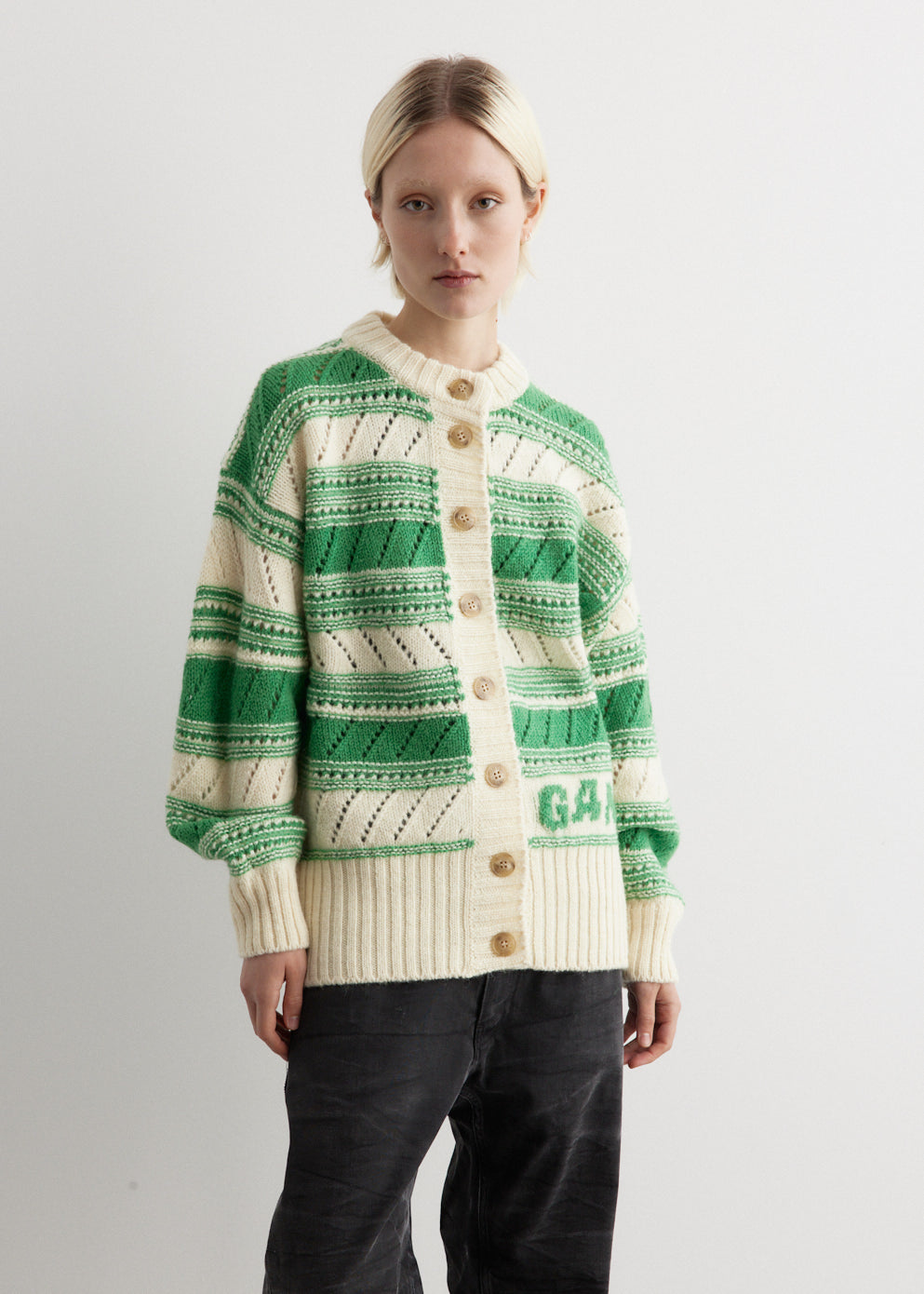 Green and white striped on sale cardigan