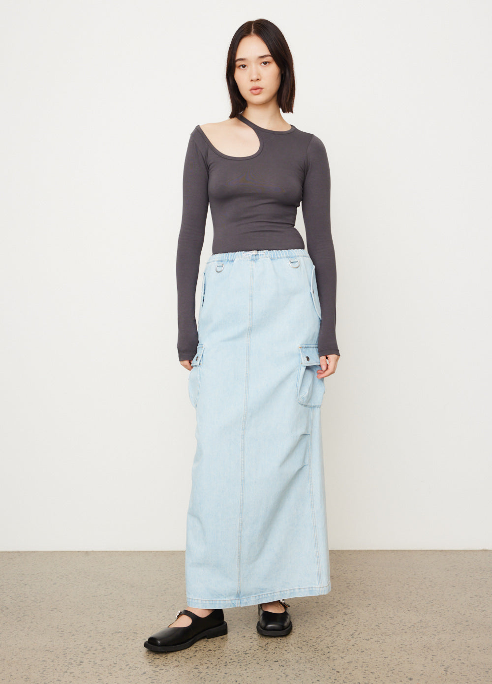 Denim Cargo Maxi Skirt