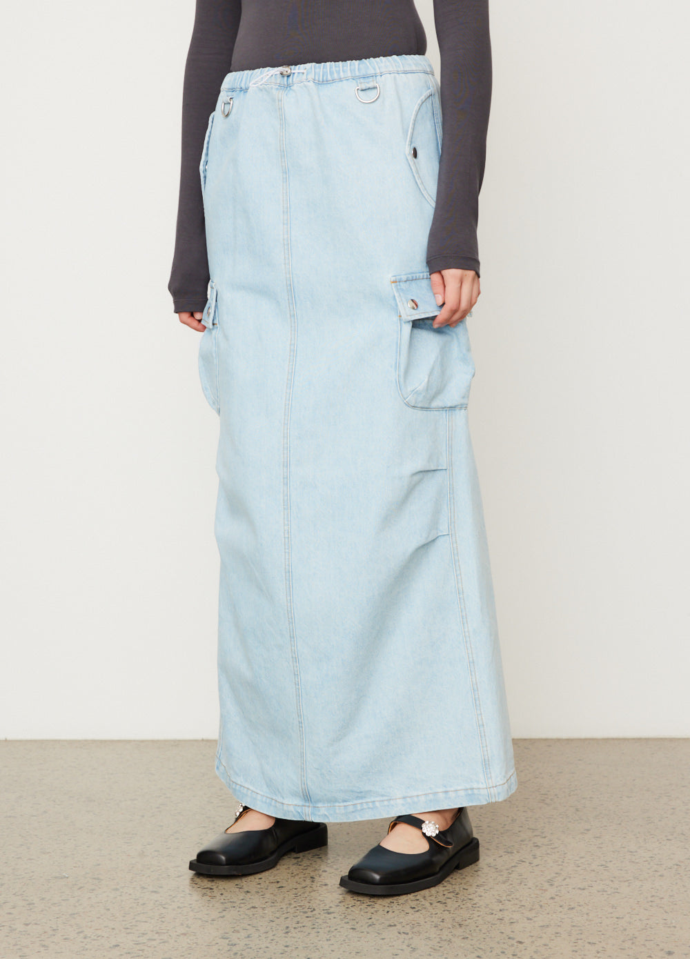 Denim Cargo Maxi Skirt