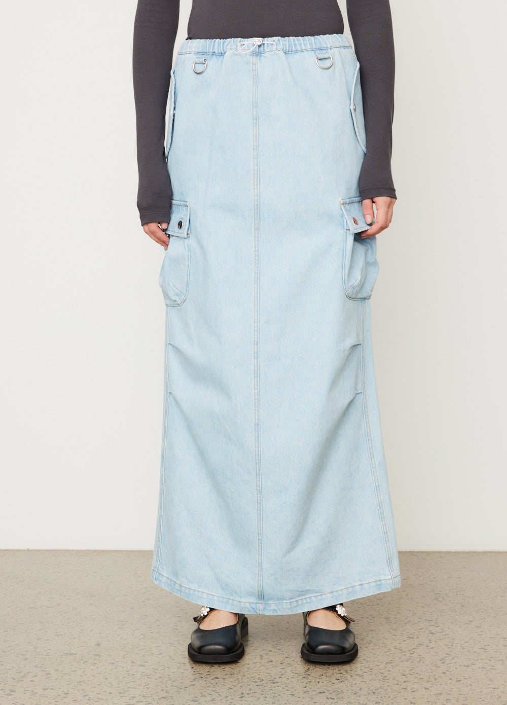 Denim Cargo Maxi Skirt