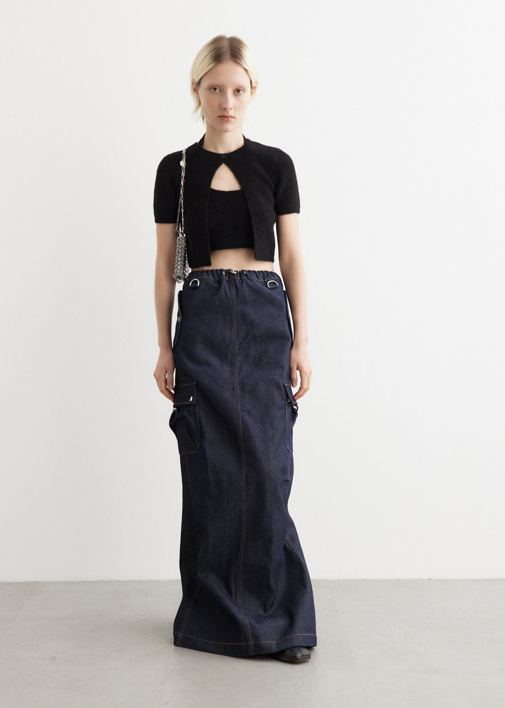 Denim Cargo Maxi Skirt