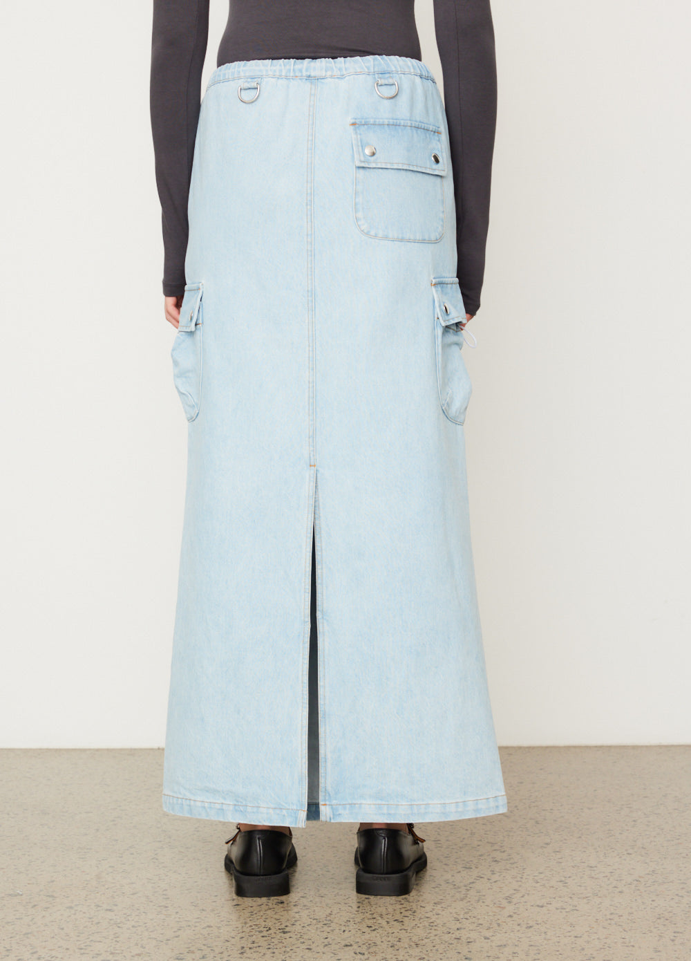 Denim Cargo Maxi Skirt