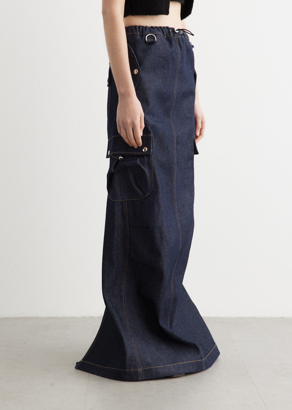 Denim Cargo Maxi Skirt