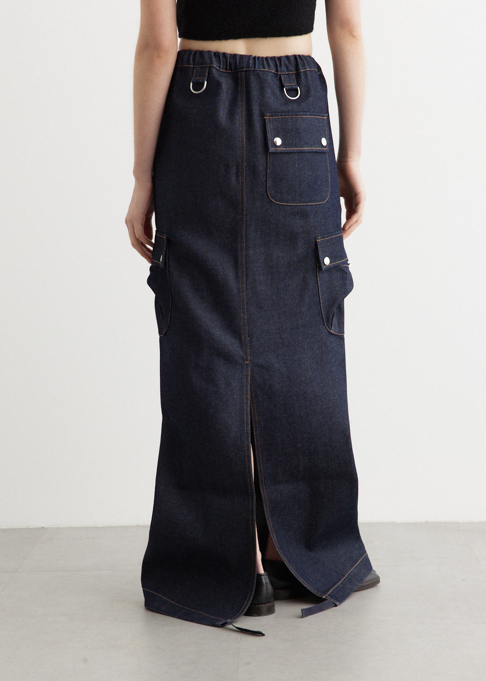 Denim Cargo Maxi Skirt