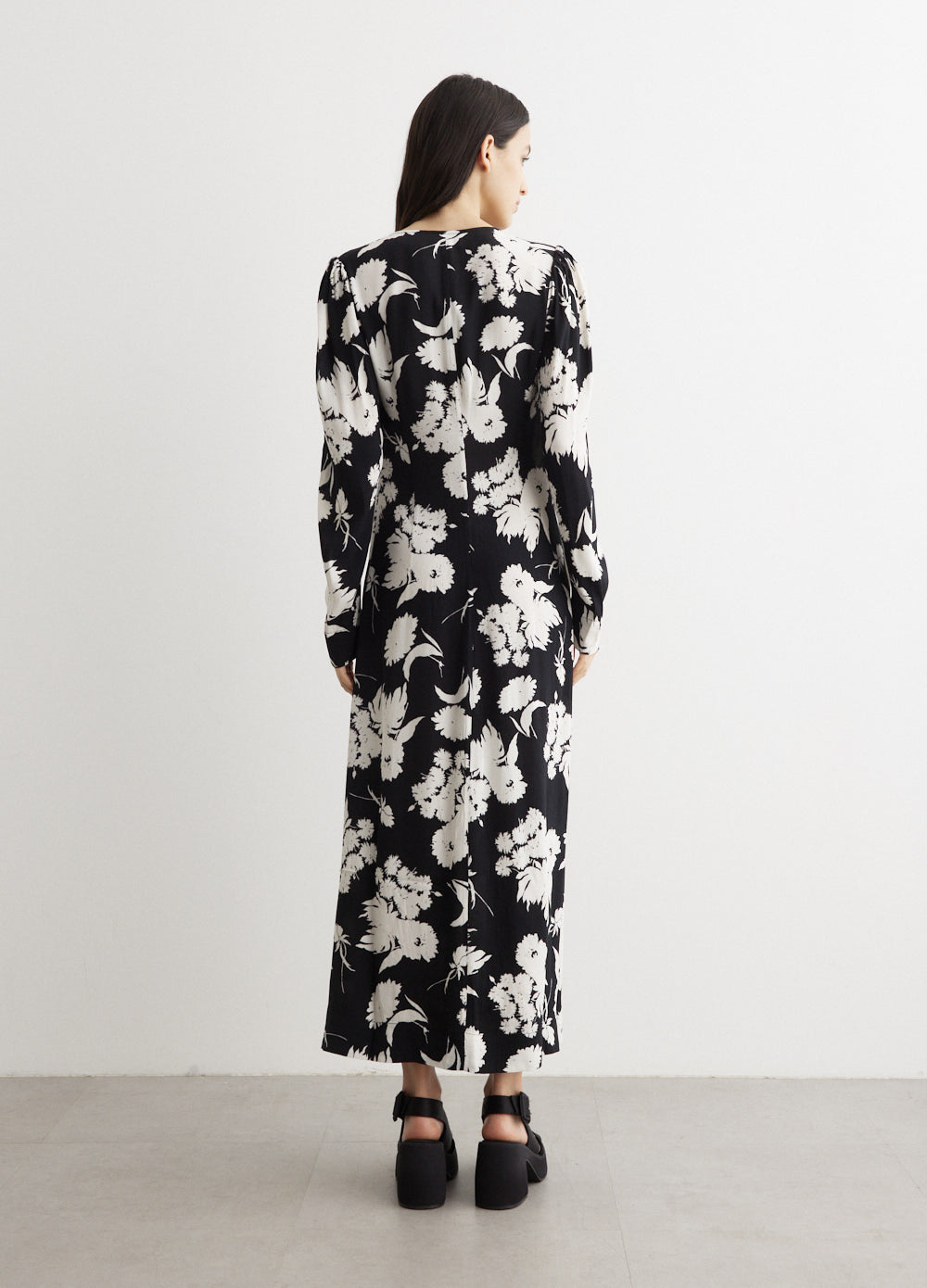 Printed Crepe V-Neck Dress