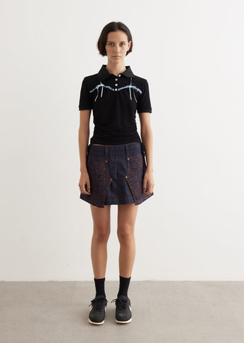 Embroidery Panel Pleated Denim Skirt