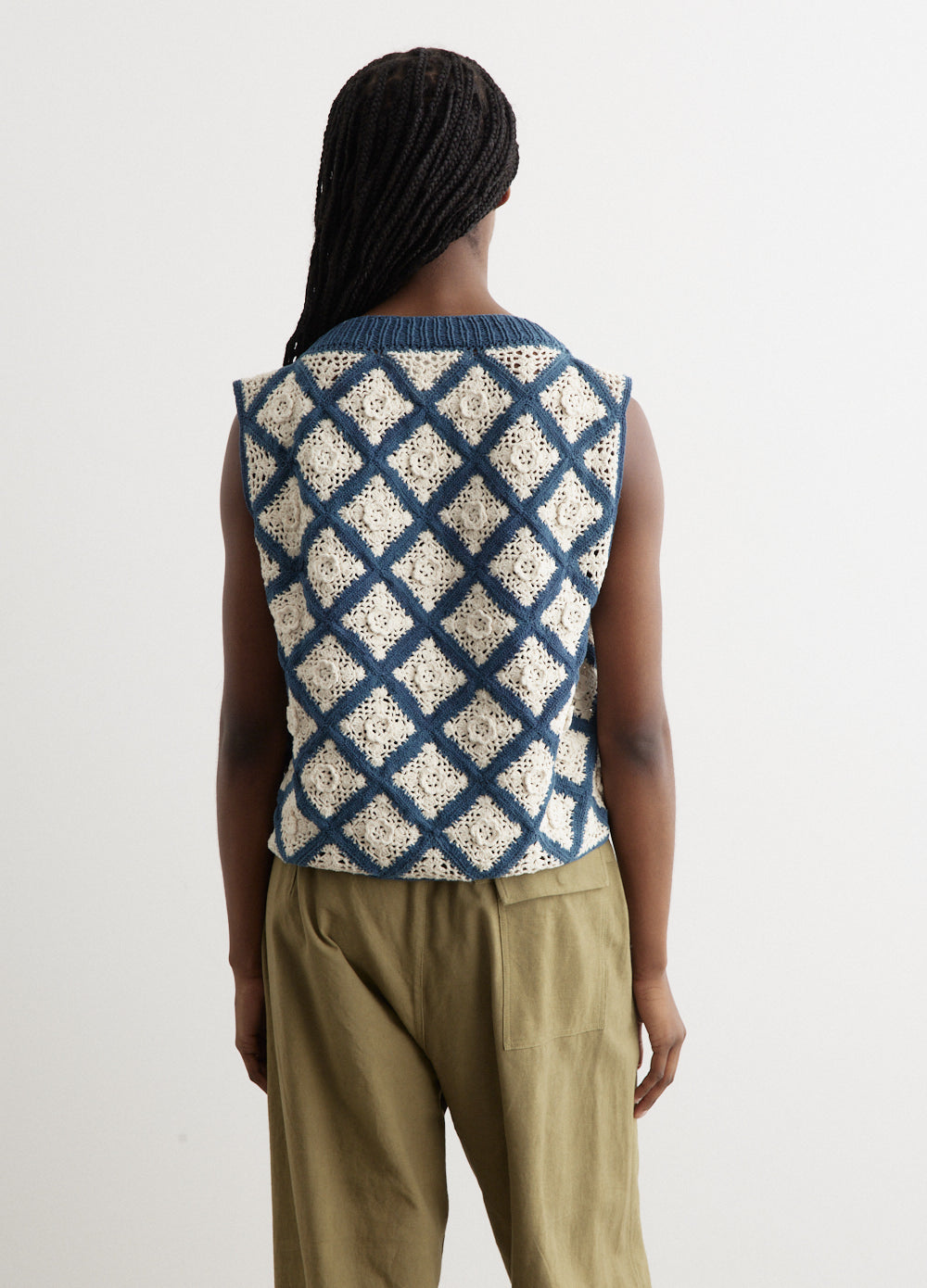 Story Mfg. Tea Crochet-knit Cotton Vest - Purple Georgian