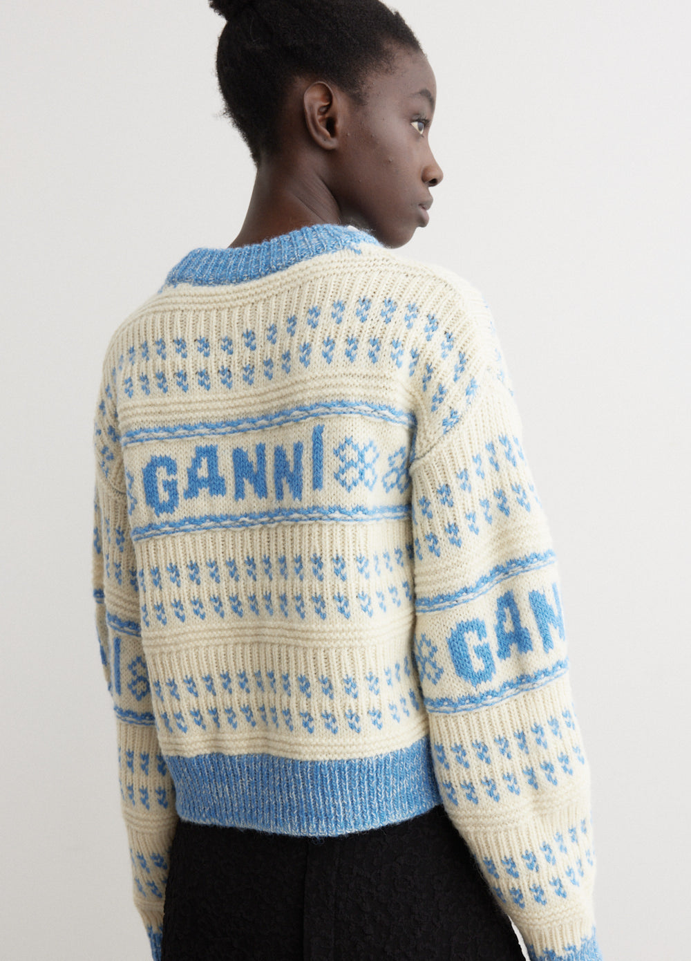 Ganni hand knit wool striped clearance pullover