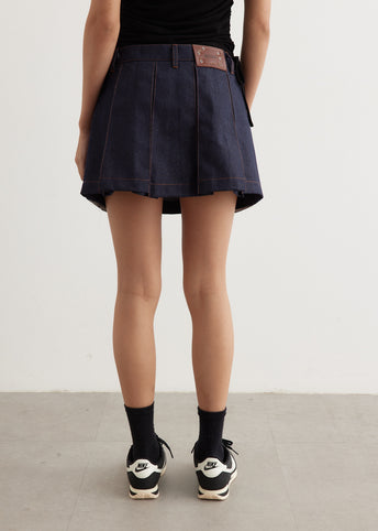 Embroidery Panel Pleated Denim Skirt