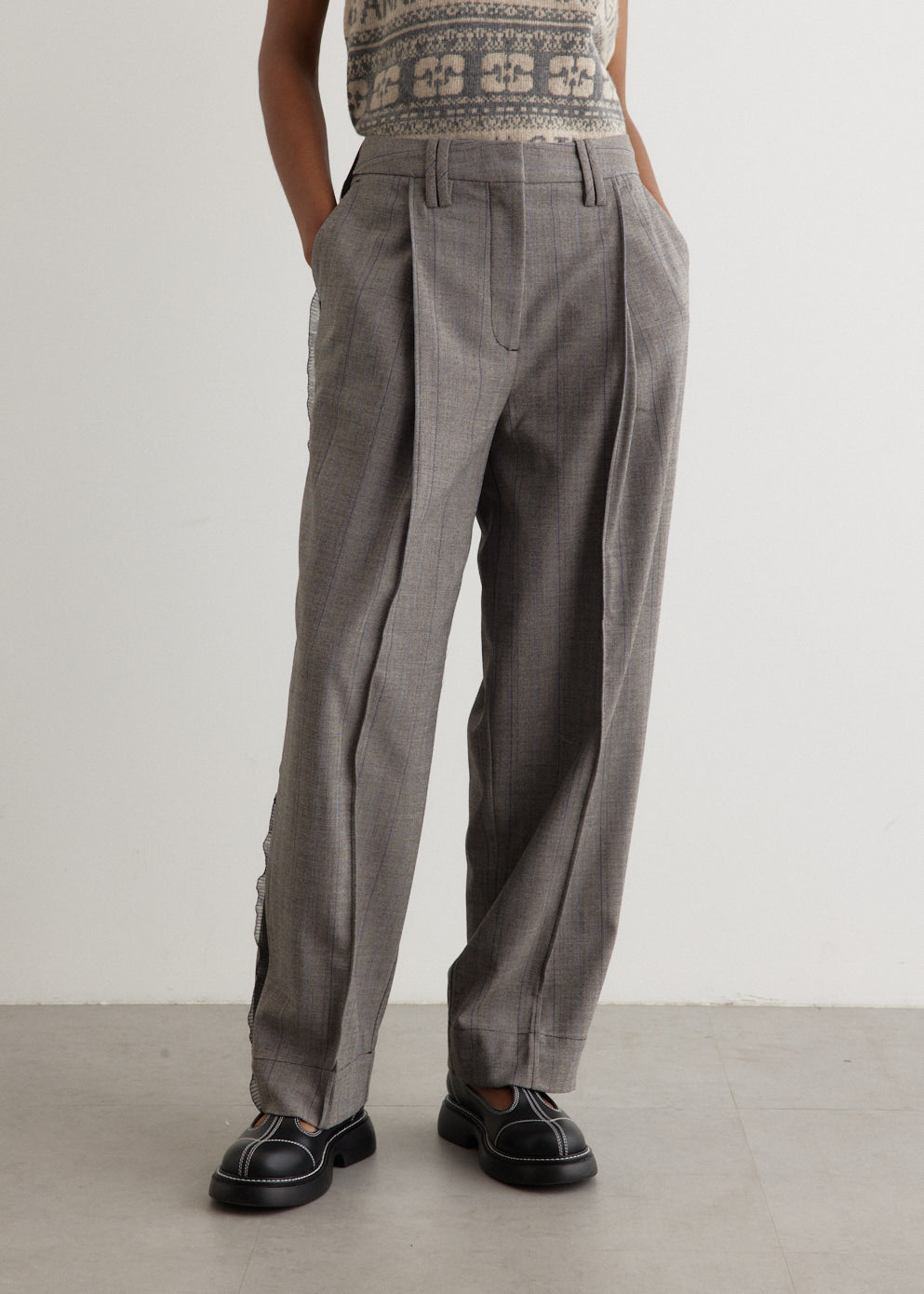 Herringbone Suiting Relaxed Pleated Pants