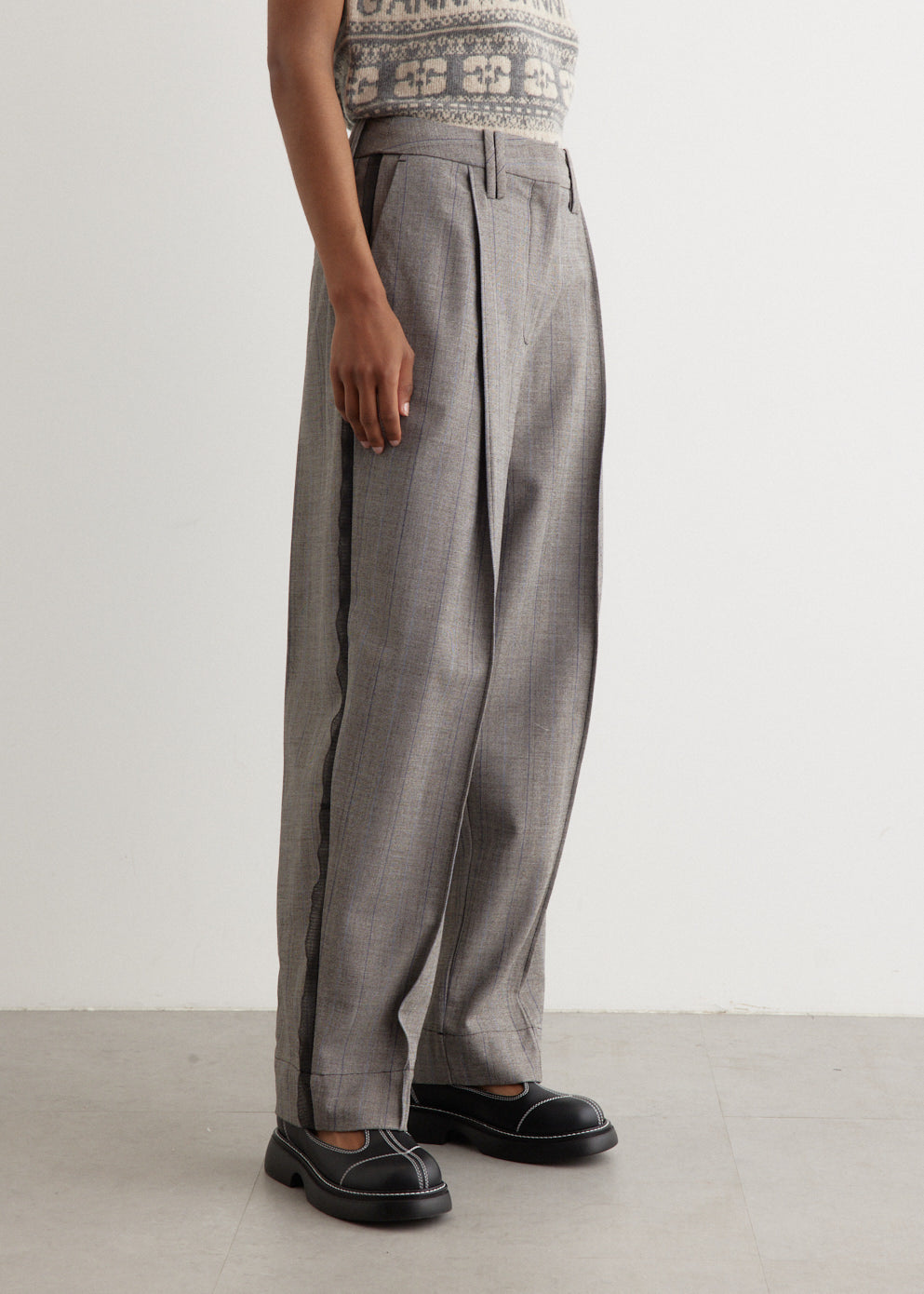 Herringbone Suiting Relaxed Pleated Pants